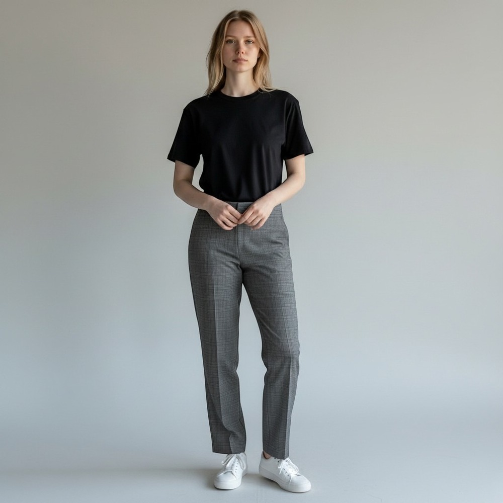 Old Navy Gray Plaid Stretch Dress Pants Womens 14 Regular Straight Leg Trousers‎